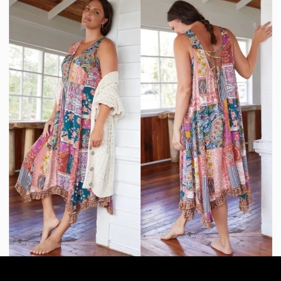 Anthropologie Magnolia Ruffled Mixed Print Tank Dress size M - Picture 2 of 11